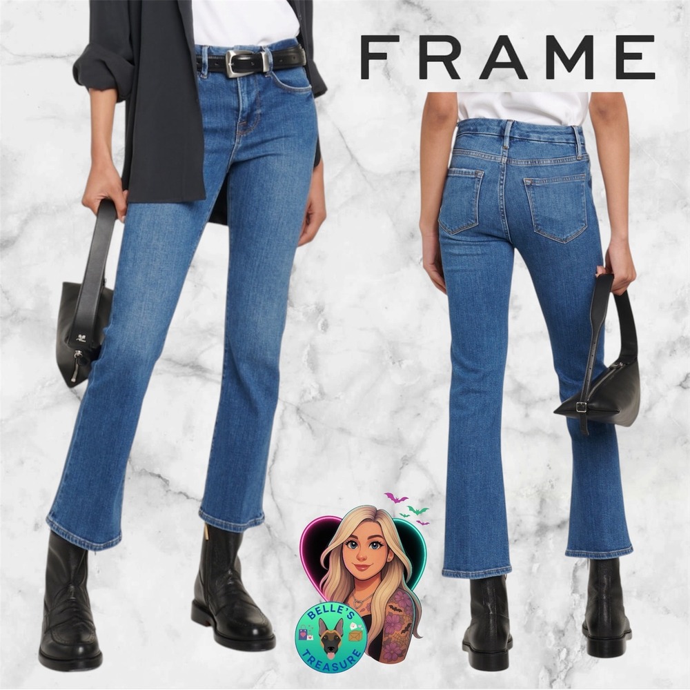 FRAME Le Crop Mini Boot Jeans Mermaid Blue High‎ Rise Stretch Denim Women's 29